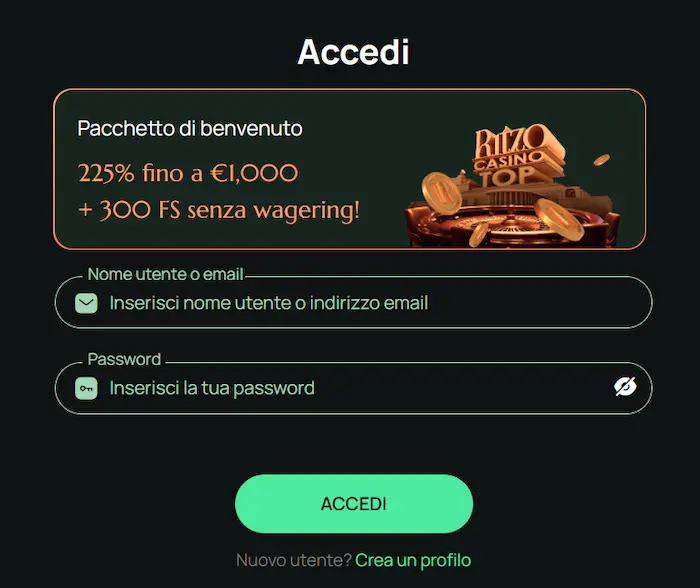 Ritzo Casino Italia login